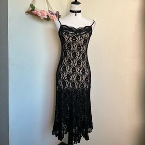 Vintage Black Lace midi Dress size small